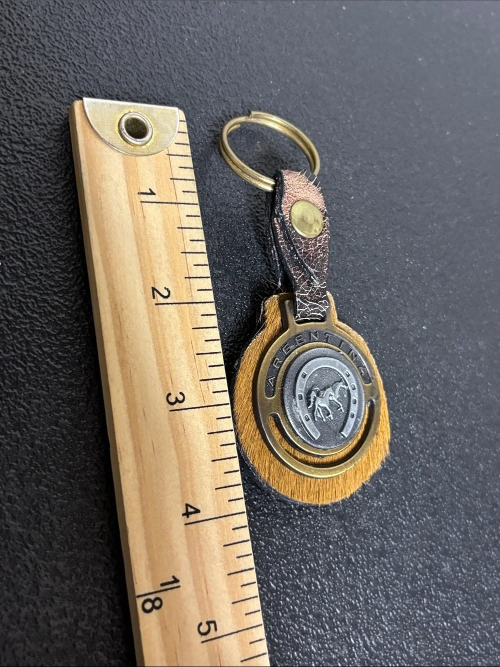 Vintage 421 Aldybe Argentina Round Leather Keychain with Brass Ring